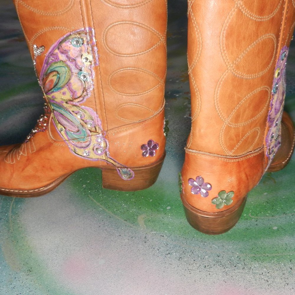 VTG OOAK ButterFly Me boots custom western cowboy boots Texas USA wearable art… - Picture 7 of 16